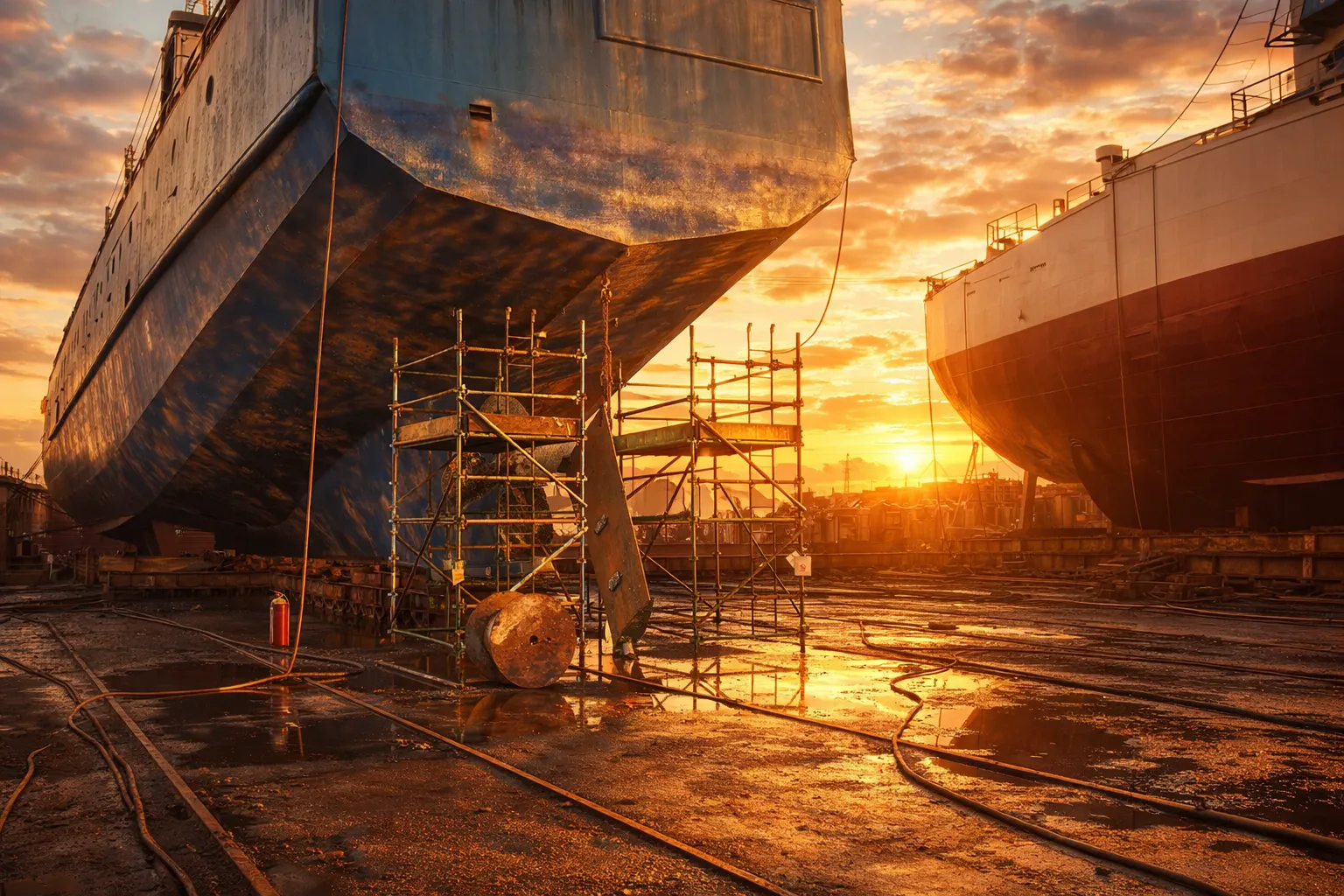 Rudder and propeller zone scaffold platform in dry dock