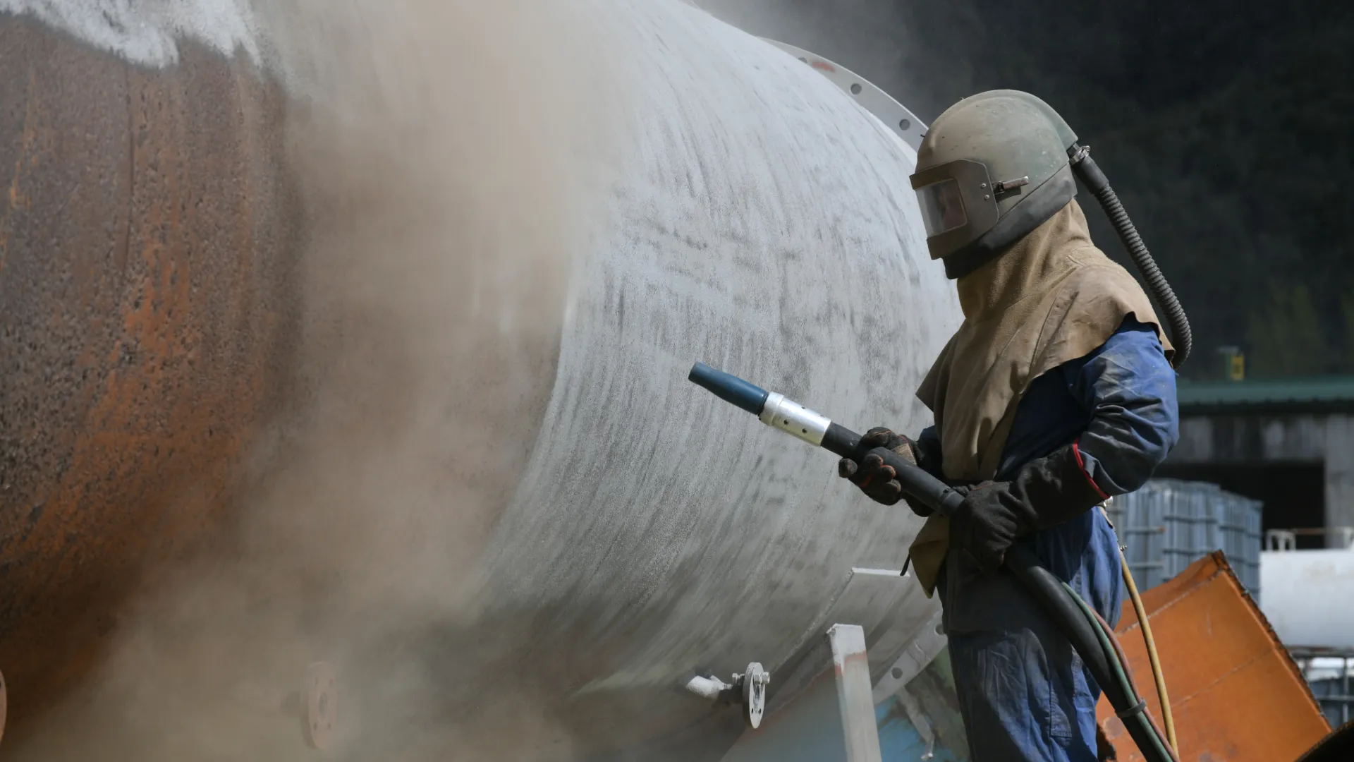 Abrasive Blasting in Progress - Vessel Hull
